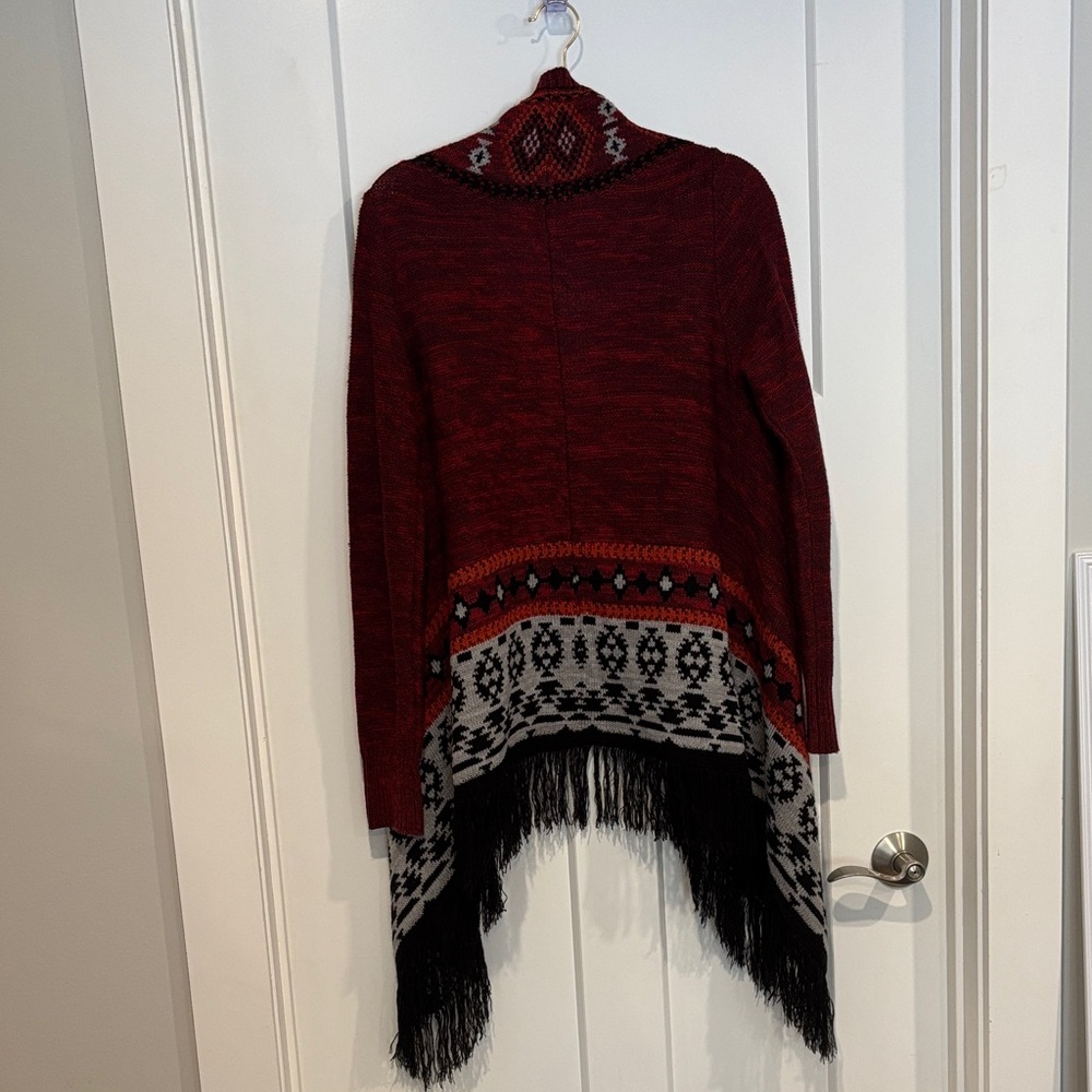 Boho Maurices Burgundy and Black Fringe Cardigan - Picture 7 of 12